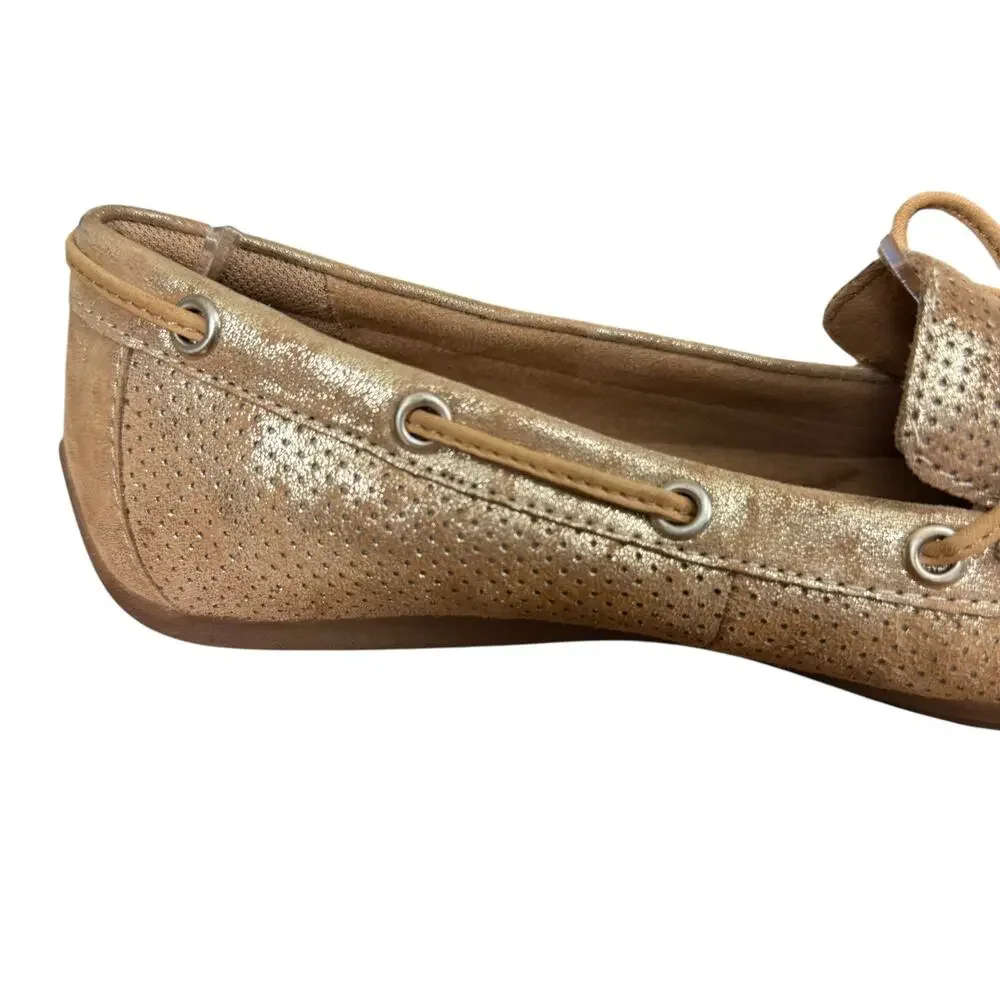 Comfortiva Gold Perforated Leather Slip On Flats Loafers Comfort Shoes sz 7 M